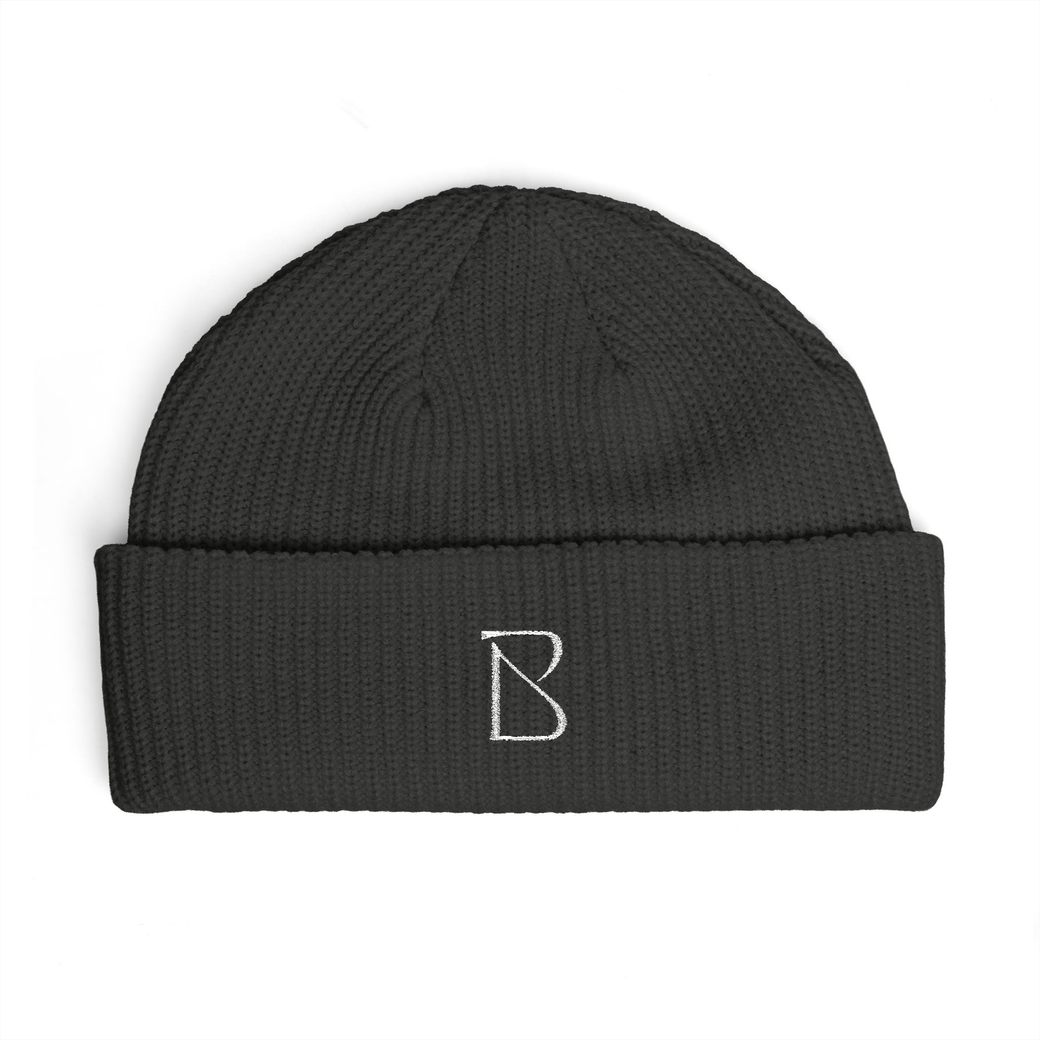 Black Embroidered Cuff Beanie Minimalist Blacknot Knit Winter Hat