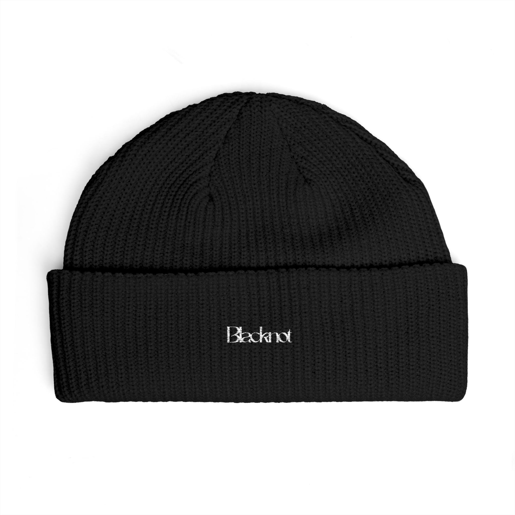 Embroidered Cuff Beanie Minimalist Blacknot Knit Winter Hat