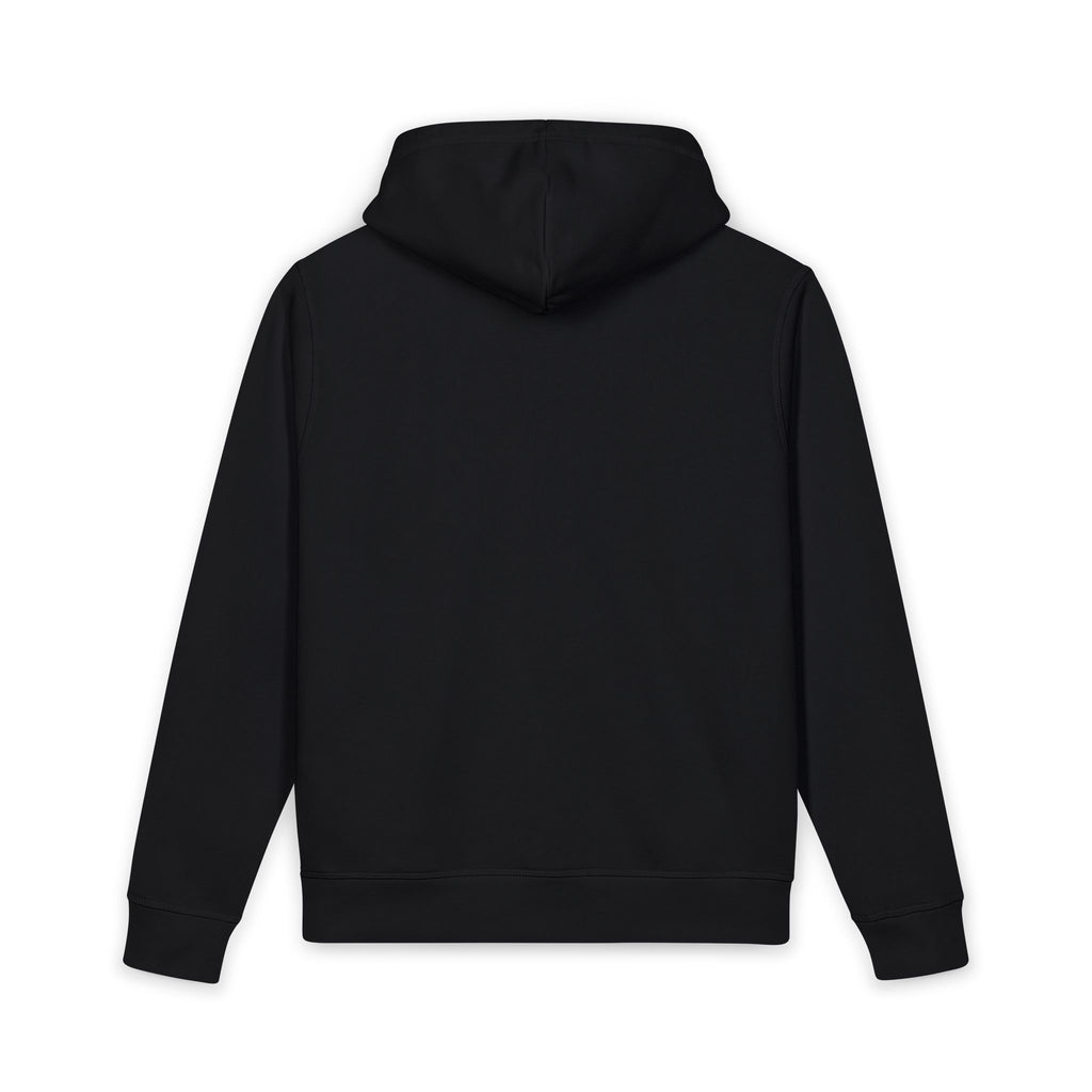 Minimal Black Hoodie — Small Center Script Logo Organic Side-Pocket Sweatshirt