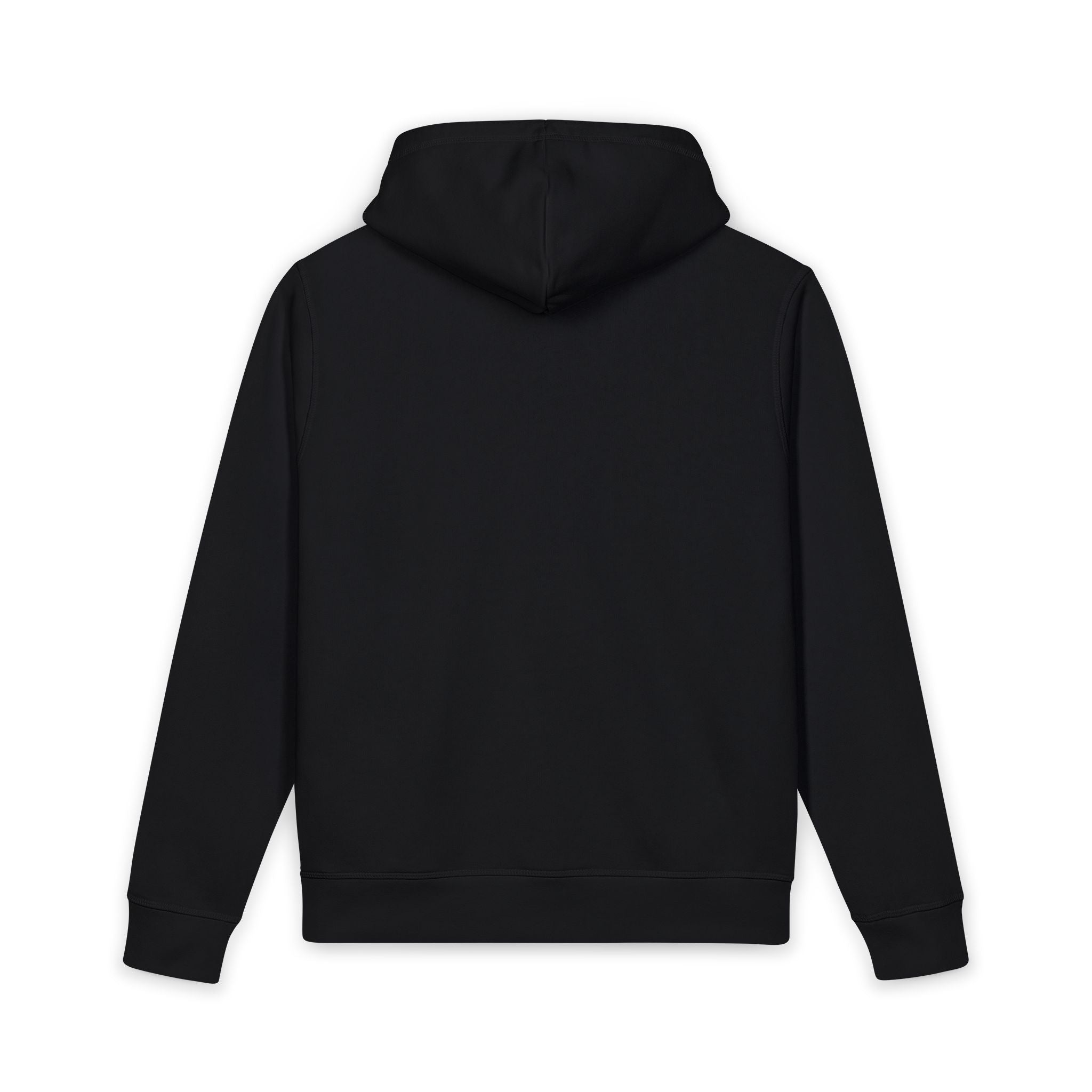 Minimal Black Hoodie — Small Center Script Logo Organic Side-Pocket Sweatshirt