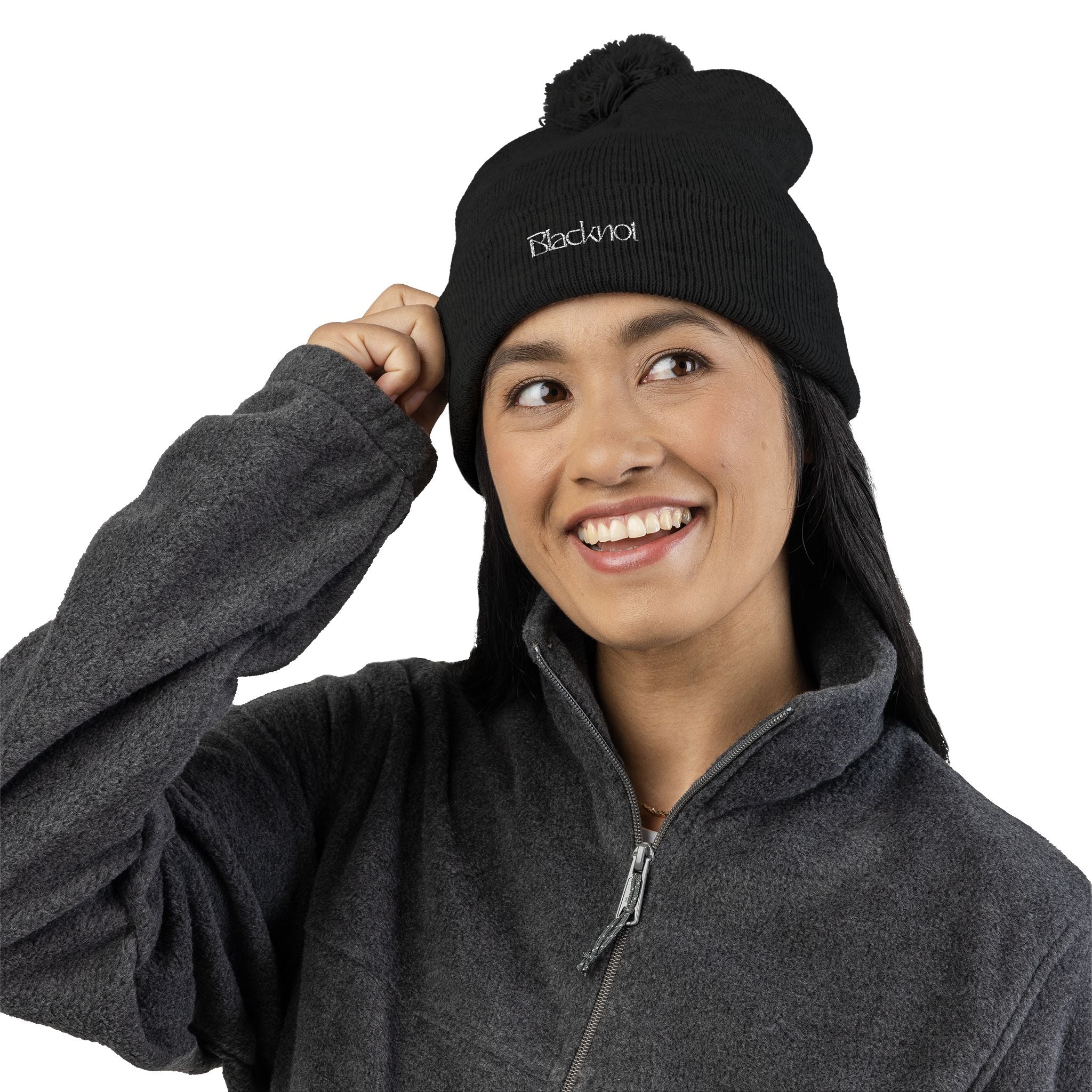 Embroidered Pom-Pom Beanie - Blacknot Cozy Hat