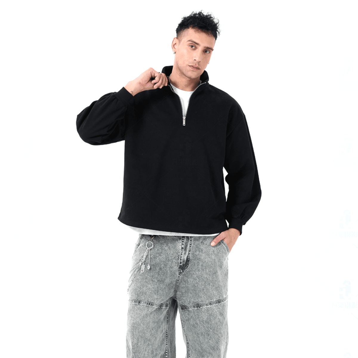 Blacknot Heavyweight Stand-Up Collar Half-Zip Sweatshirt